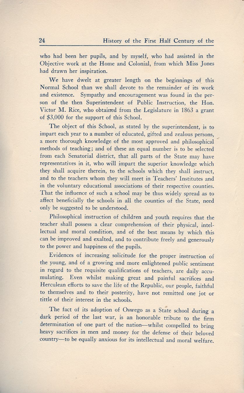 History of the First Half Century of the Oswego State Normal and Training School, 
Oswego, N.Y. - Page 24