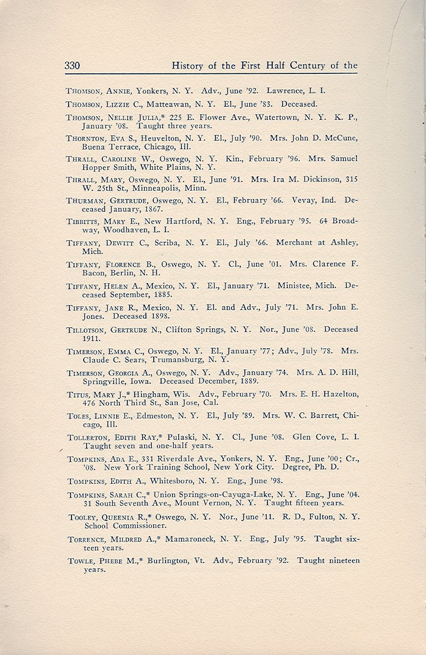 History of the First Half Century of the Oswego State Normal and Training School, 
Oswego, N.Y. - Page 339