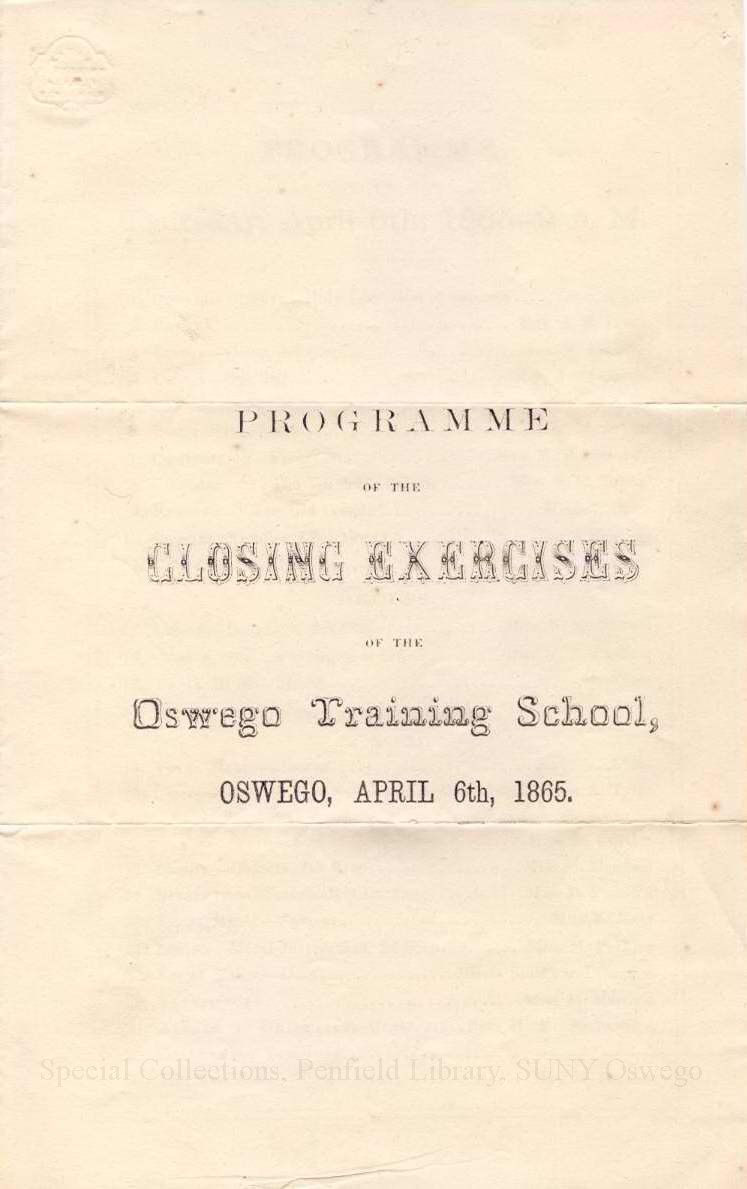 1865 Closing Exercises program of Oswego Training School - 1865 Closing Exercises Program