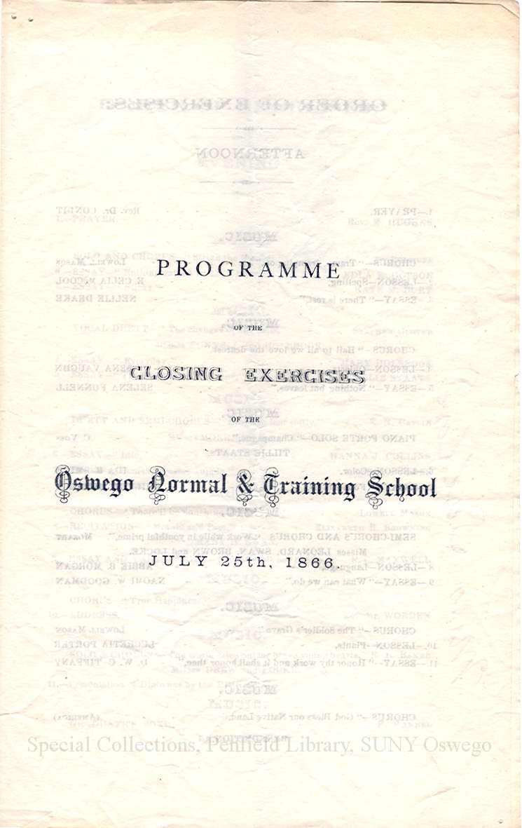 1866 Closing Exercises program of the Oswego Normal & Training School - Commencement July 1866
