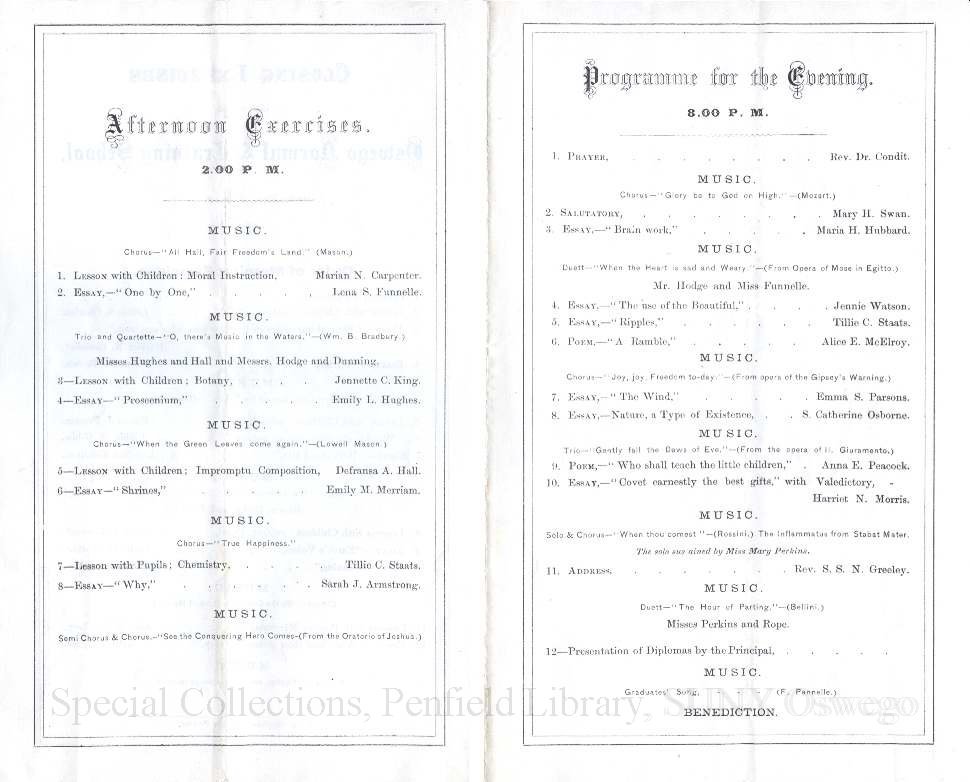 1867 Closing Exercises program of the Oswego Normal & Training School - Commencement July 1868