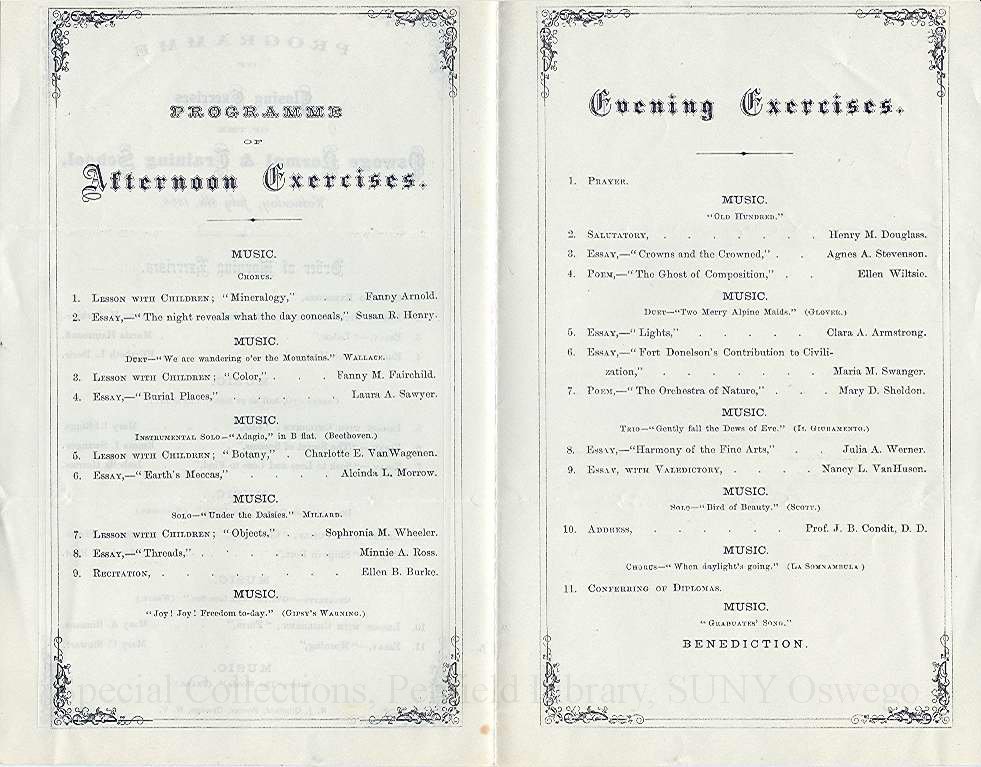 1868 Closing Exercises program of the Oswego Normal & Training School - Closing excercises, 1868