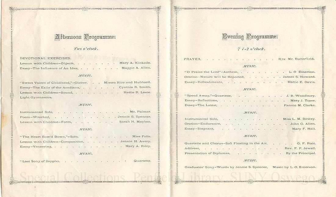 1871 Oswego Normal & Training School Commencement Exercises program - 1871 Commencement Program