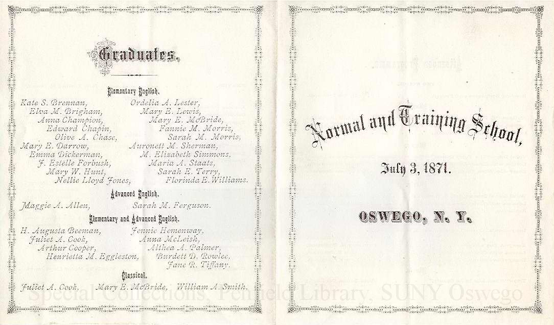 1871 Oswego Normal & Training School commencement program - 1871 Commencement Program