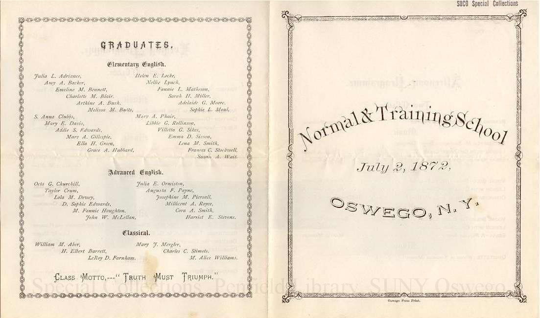 1872 Oswego Normal & Training School commencement program - 1872 Commencement Insert