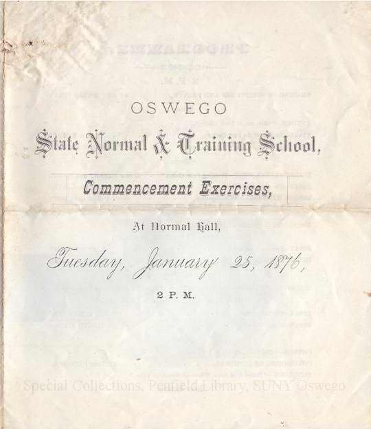 1876 Oswego State Normal & Training School Commencement program - 1876 Commencement Program