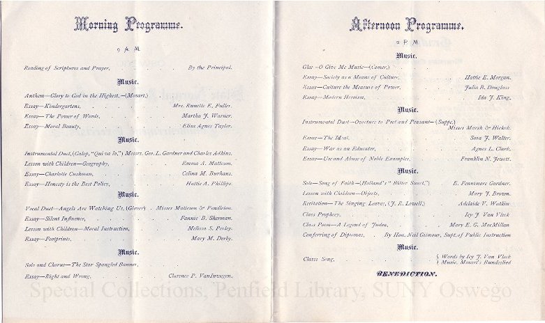 1876 Oswego State Normal & Training School Commencement Exercises program - Commencement, June 1876