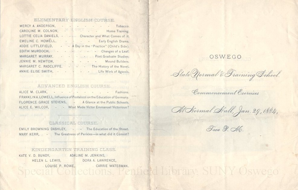 1884 Oswego State Normal & Training School Commencement Exercises program - Commencement, January 1884