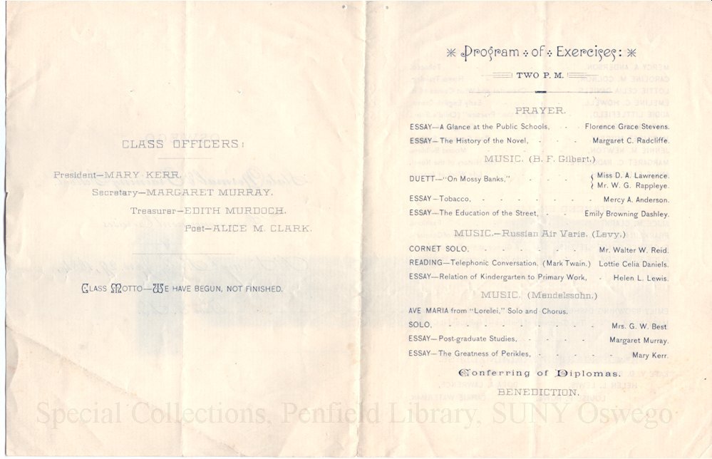 1884 Oswego State Normal & Training School Commencement Exercises program - Commencement, January 1884