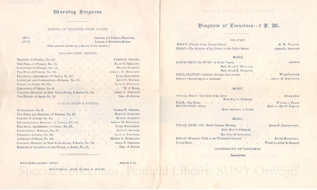 1885 Oswego State Normal & Training School Commencement Exercises program - Commencement, June 1885