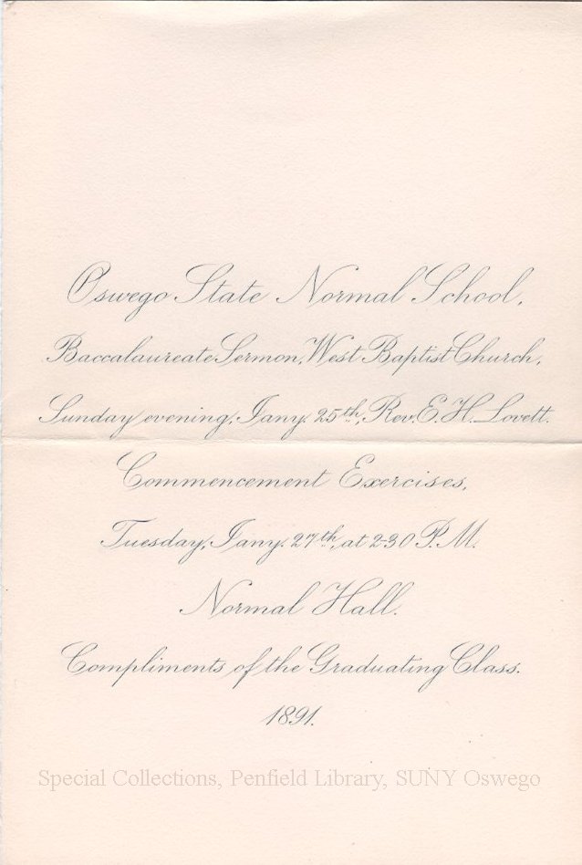 1891 Oswego State Normal School Commencement Exercises announcement