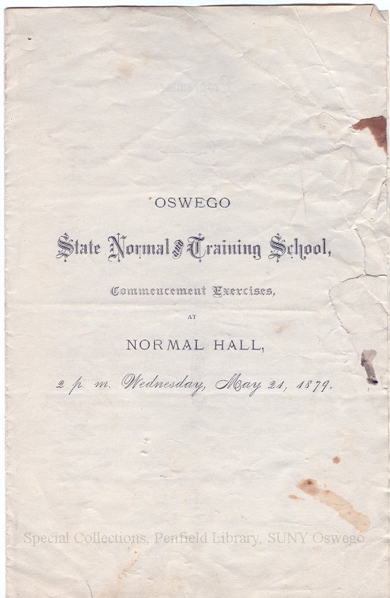 1879 Oswego State Normal and Training School Commencement Exercises program. - Commencement, May 1879