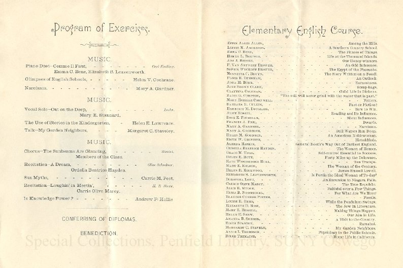1892 Oswego State Normal and Training School Commencement Exercises program. - Commencement, June 1892
