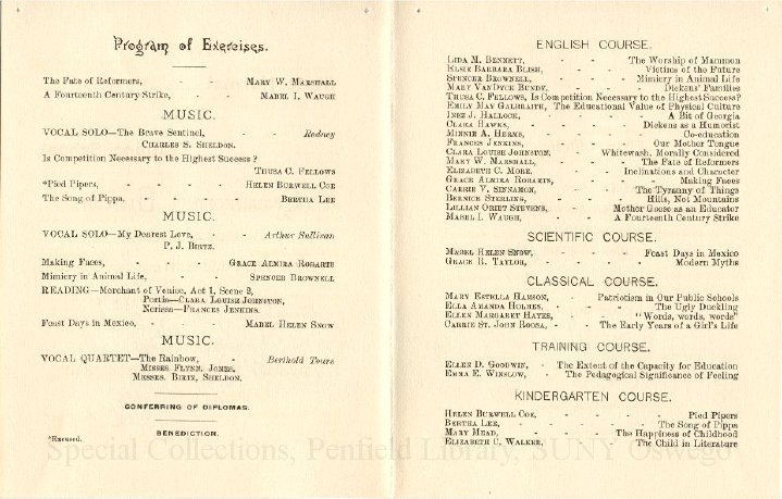 1884 Oswego State Normal and Training School Commencement Exercises program. - Commencement, June 1894