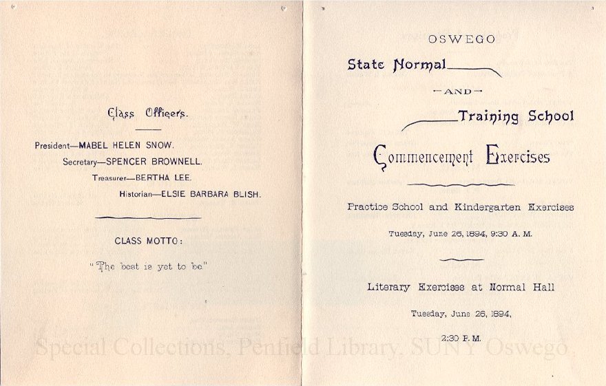 1884 Oswego State Normal and Training School Commencement Exercises program. - Commencement, June 1894