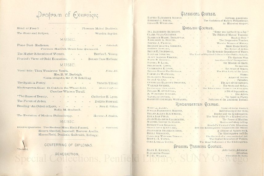1896 Oswego State Normal and Training School Commencement Exercise program. - February 1896 Commencement