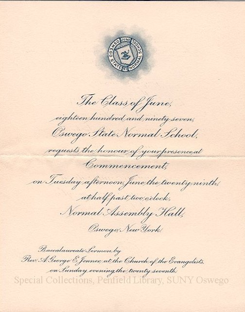 1897 Oswego State Normal School commencement invitation
