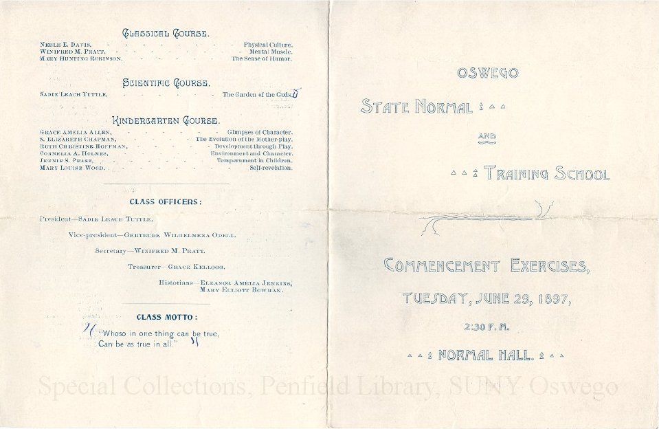 1897 Oswego State Normal and Training School Commencement Exercises program. - June 1897 Commencement
