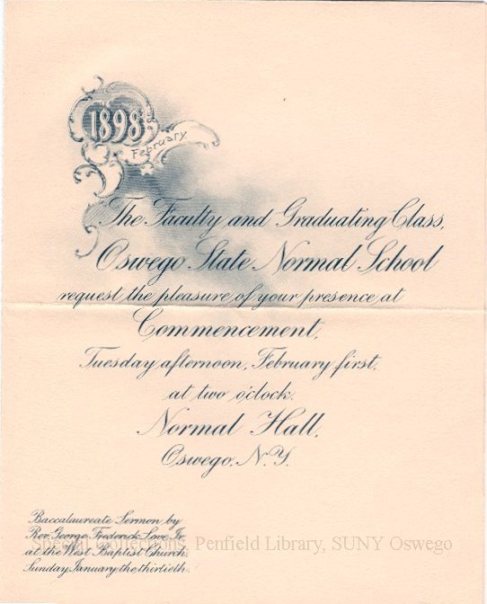 1898 Oswego State Normal School Commencement invitation