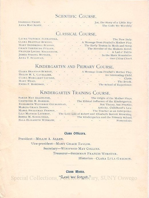 1898 Oswego State Normal and Training School Commencement Exercises program - June 1898 Commencement