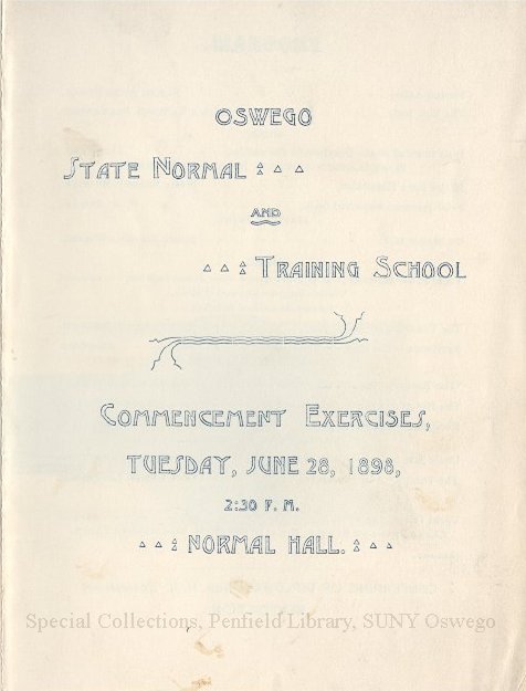 1898 Oswego State Normal and Training School Commencement Exercises program - June 1898 Commencement