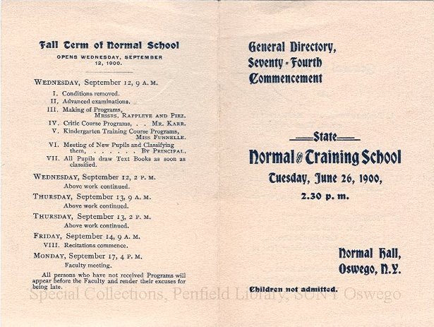 1900 Oswego State Normal and Training School commencement program - June 1900 74th Commencement