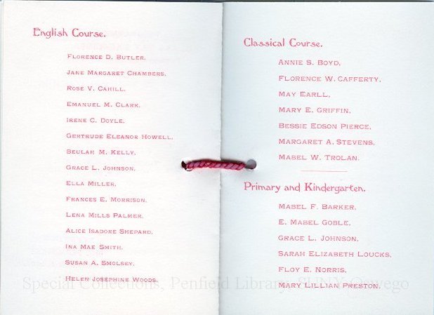 1907 Oswego State Normal &Training School Commencement Exercises program. - 1901 Commencement