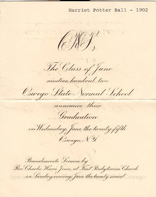 1902 Oswego State Normal School graduation announcement
