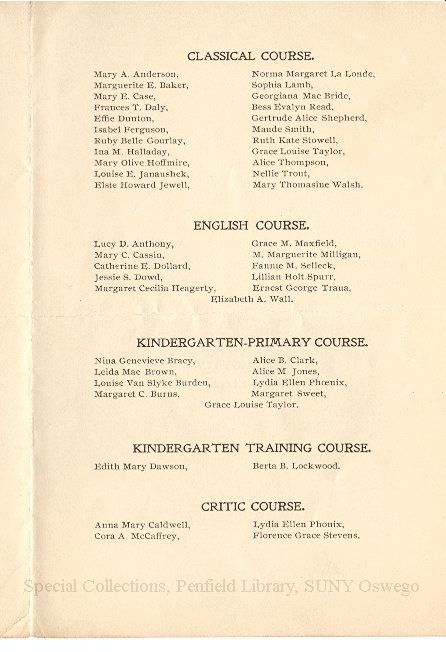 1903 Oswego State Normal &Training School Commencement Exercises program - June 1903 Commencement