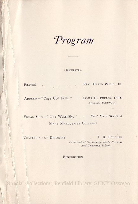 1905 Oswego State Normal &Training School Commencement Exercises program. - June 1905 Commencement