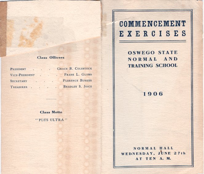 1906 Oswego State Normal &Training School Commencement Exercises program - June 1906 Commencement