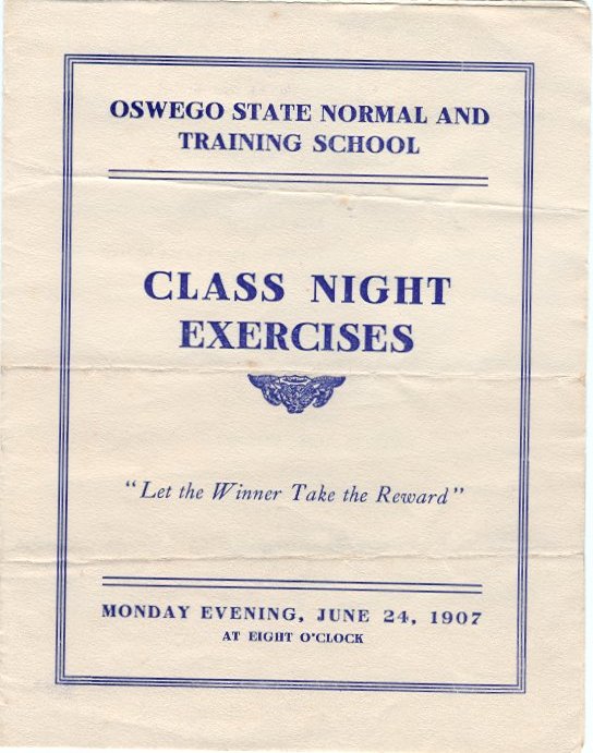 1907 Oswego State Normal &Training School Class Night Exercises program. - June 1907 Commencement