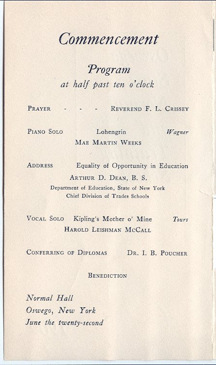 1909 Oswego State Normal & Training School Commencement program - June 1909 Commencement