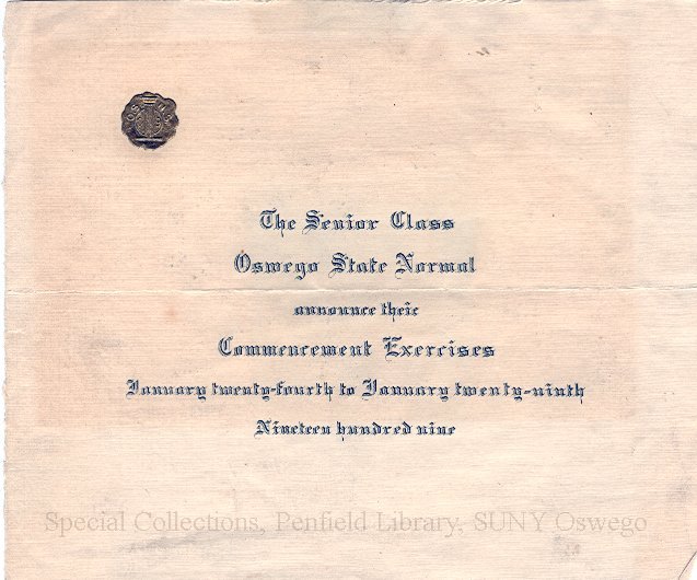 1909 Oswego State Normal Commencement Exercises announcement