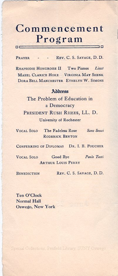 1912 Oswego State Normal and Training School Commencement program - June 1912 Graduates