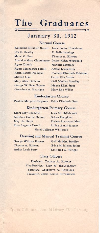1912 Oswego State Normal and Training School Commencement program - June 1912 Graduates