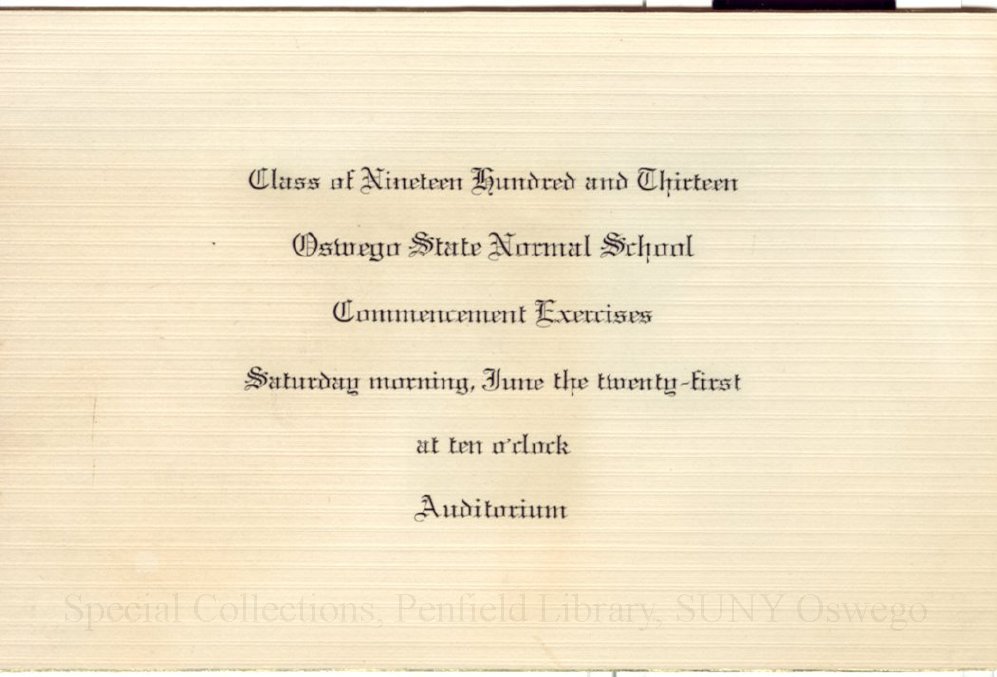 1913 Oswego State Normal School Commencement Exercises announcement