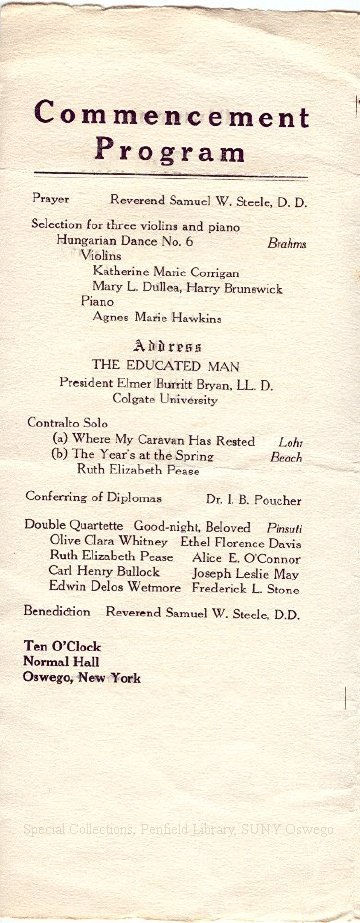 1913 Oswego State Normal and Training School Commencement program - 1913 Commencement Program