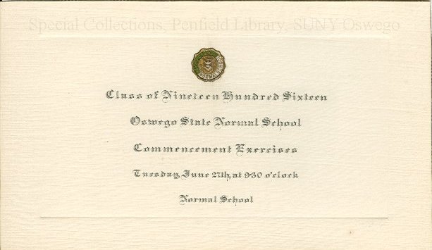1916 Oswego State Normal School Commencement Exercises announcement