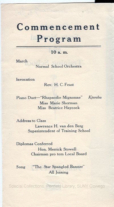 1917 Oswego State Normal and Training School Commencement program - 1917 Commencement Program