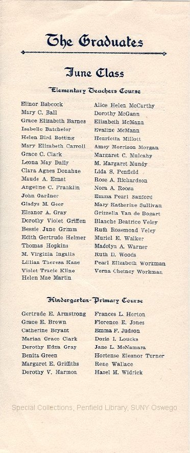 1919 Oswego State Normal & Training School Commencement program - 1919 Commencement Program