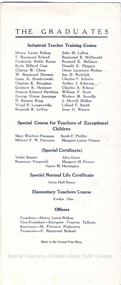 1921 Oswego State Normal & Training School Commencement program - 1921 Commencement Program