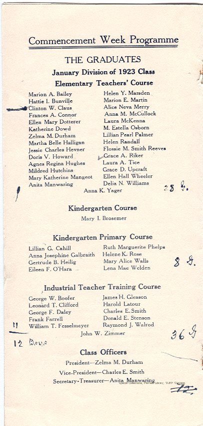 1923 Oswego State Normal & Training School Commencement program - 1923 Commencement Program
