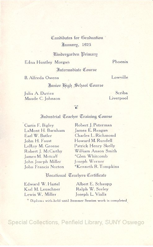 1925 Oswego State Normal School Mid-Year Commencement Program - 1925 Mid-year Graduation