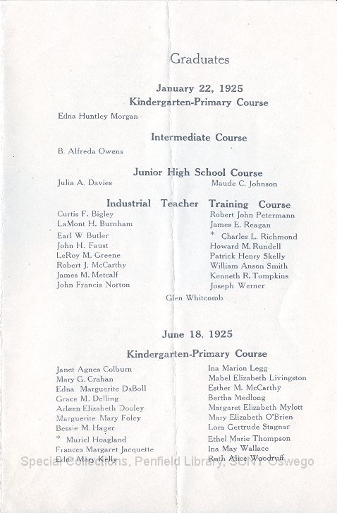 1925 Oswego Normal School Graduation Program - 1925 Graduation Program