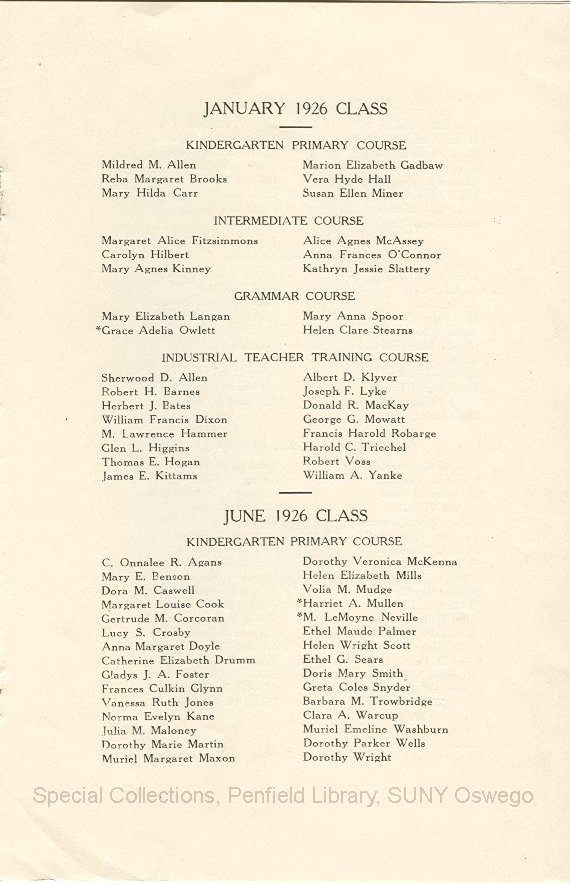 1926 Oswego State Normal School Graduation Exercises - 1926 Graduation Exercices