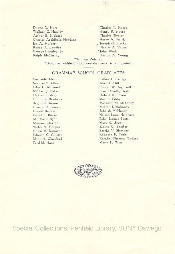1928 Oswego State Normal School Graduation Exercise program - 1928 Graduation Exercices