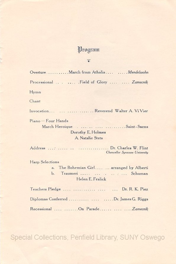 June 1929 Oswego State Normal School Graduation Exercise program - June 1929 Graduation Program