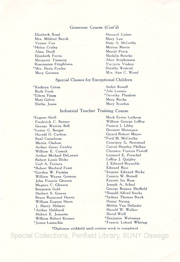 June 1930 Oswego State Normal School Graduation program - June 1930 Graduation Program
