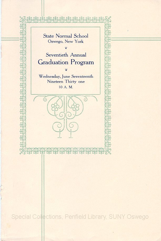 1931 Oswego State Normal School Seventieth Annual Graduation Program - June 1931 Graduation Program